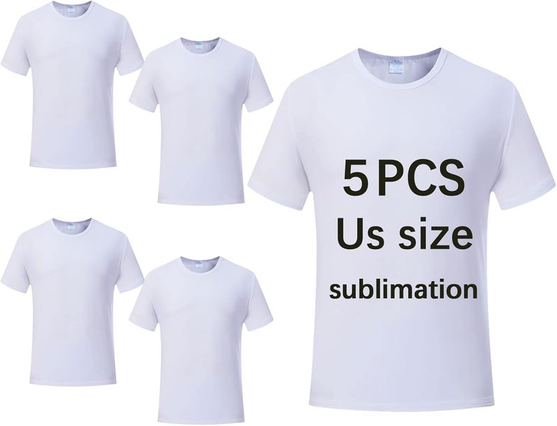 OKBA 5 pcs Sublimation Blank T-Shirts Round Collar Short Sleeves Adult White Polyester t Shirts - Image 1